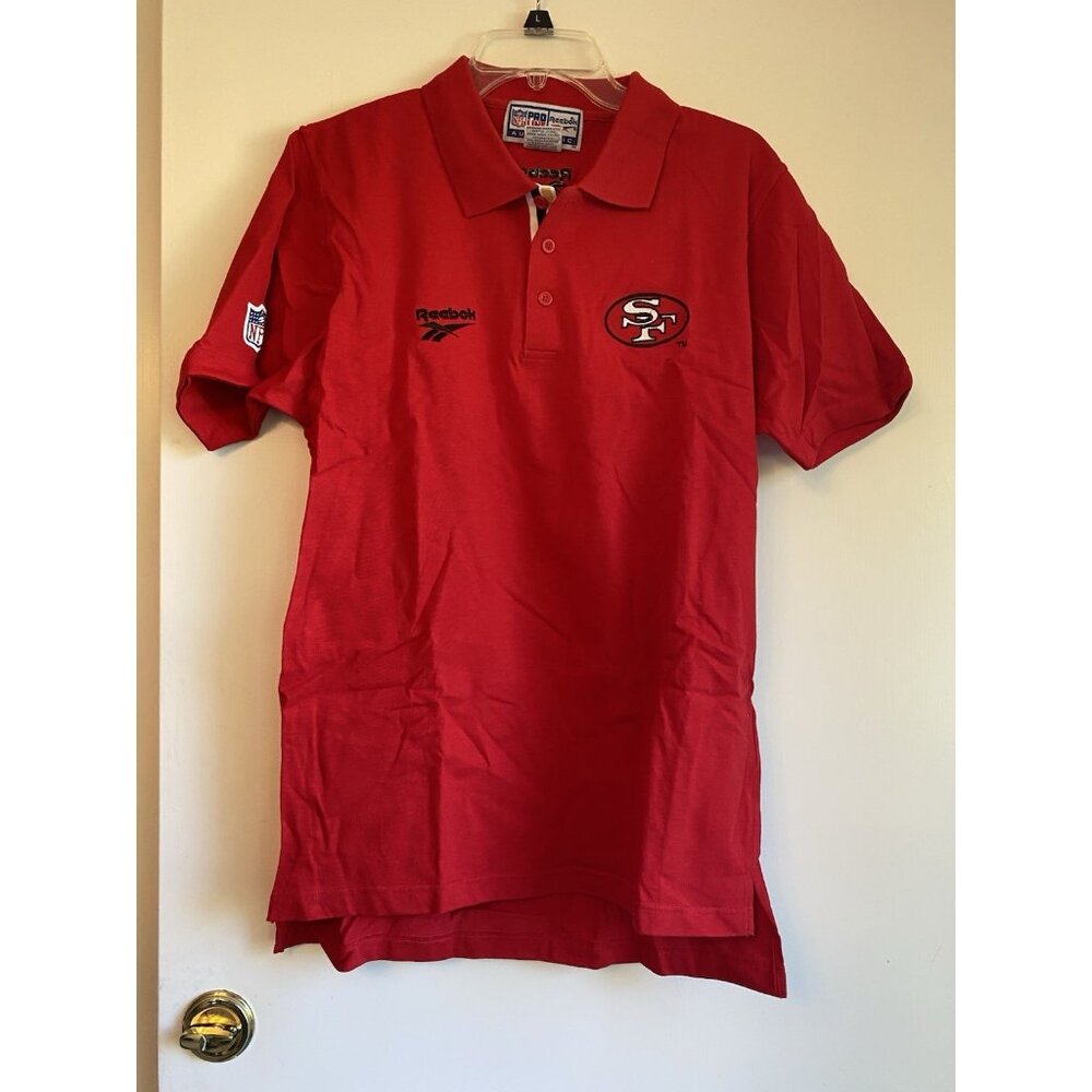 San Francisco 49ers Reebok Short Sleeve Polo Shirt‎ Mens Small Red NFL Vintage